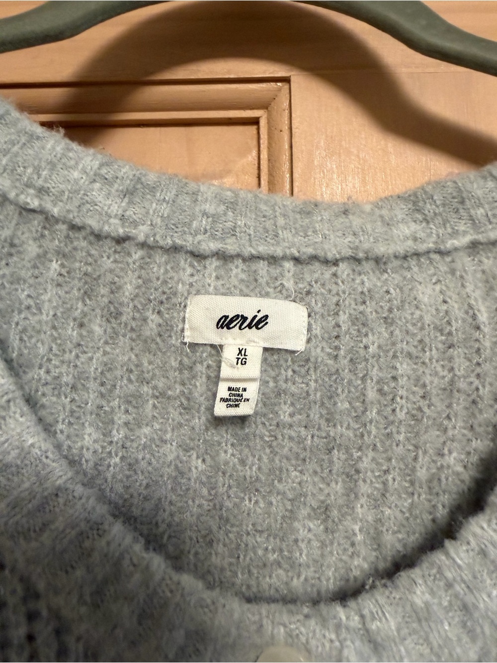 Aerie Cozy Gray Button-Front Women's Short sleeve Sweater - Picture 2 of 4